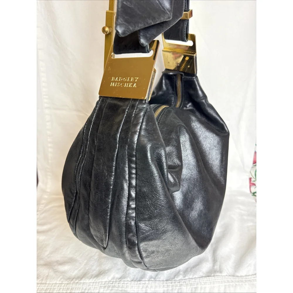 Badgley Mischka Black Leather Carina Hobo Shoulder Bag
